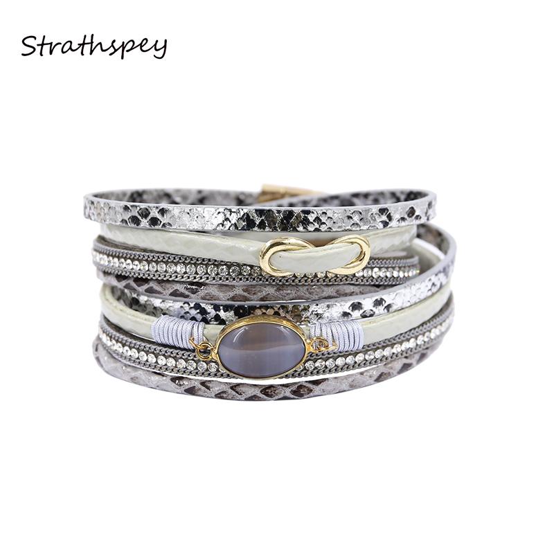 STRATHSPEY Multilayer Nature Stonee Bracelets For Women Vintage Leather Bracelet Sequin Leopard Charm Wristband Jewelry
STRATHSPEY Multilayer Nature Stonee Bracelets For Women Vintage Leather Bracelet Sequin Leopard Charm Wristband Jewelry