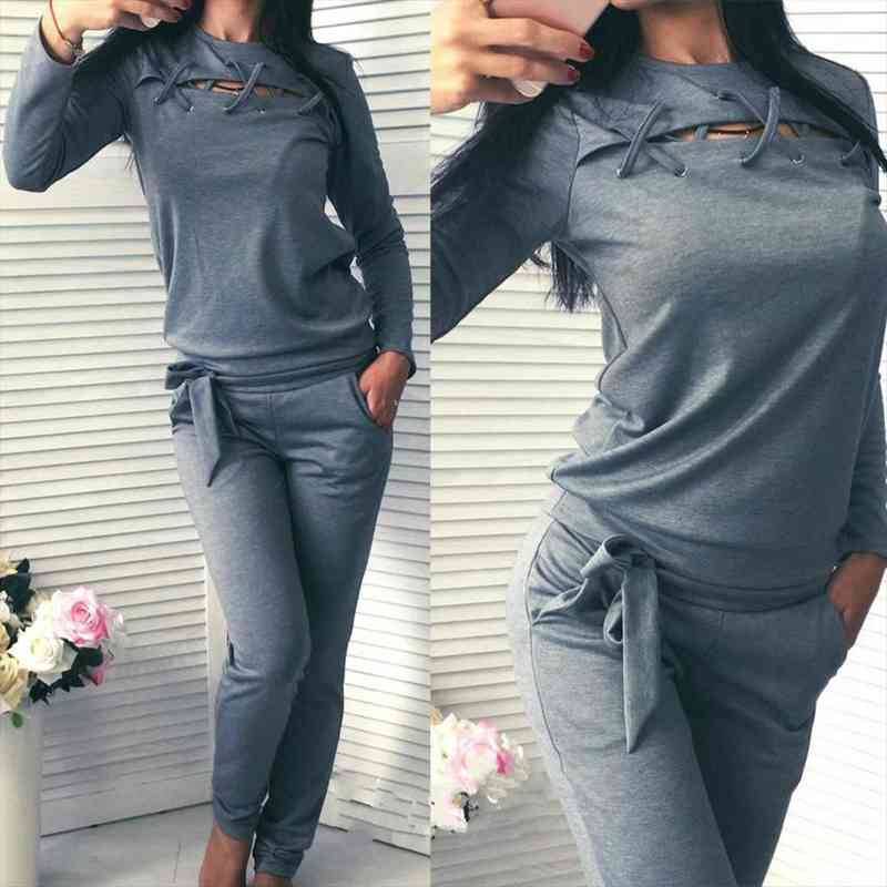 2pcs women tracksuit cut out lace up long sweatshirt pants solid color sport outfit wear casual suit, White
2pcs women tracksuit cut out lace up long sweatshirt pants solid color sport outfit wear casual suit, White