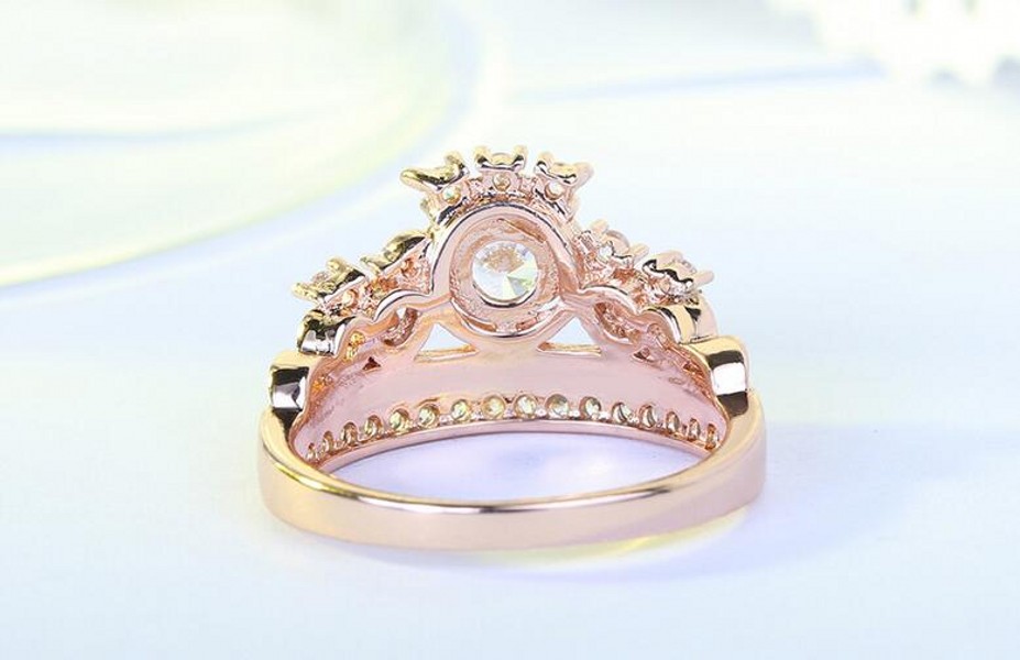 Christmas Gift Luxury Jewelry 925 Sterling Silver&Rose Gold Fill Round Cut White Topaz CZ Diamond Party Women Wedding Crown Band Ring Gift