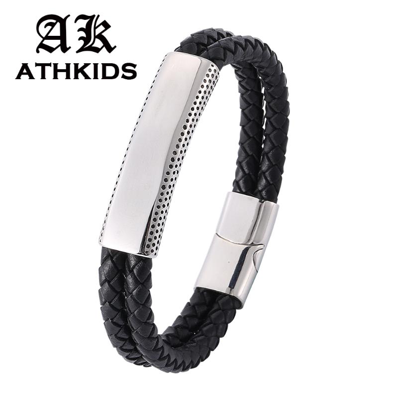 Men Jewelry Black Braided Leather Bracelet Stainless Steel Magnetic Clasp Bangles Fashion Punk Man Wrist band Gifts PD804 
Men Jewelry Black Braided Leather Bracelet Stainless Steel Magnetic Clasp Bangles Fashion Punk Man Wrist band Gifts PD804