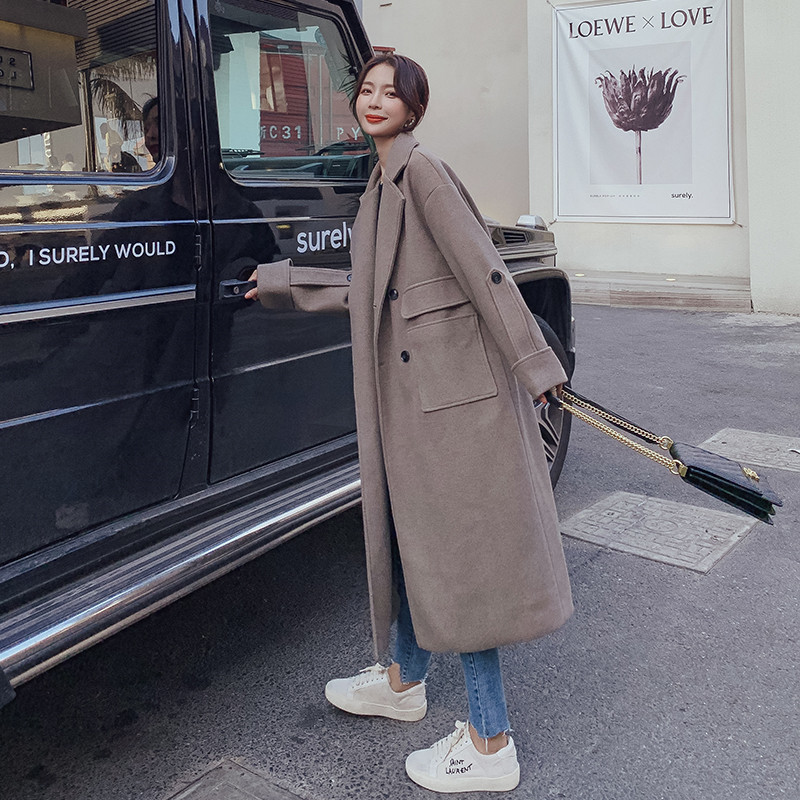 Fahshion Purple Long Wool Coat Women 2020 Autumn Winter Jackets new temperament over the knee Woolen Coat female Overcoat XA3456 T200828