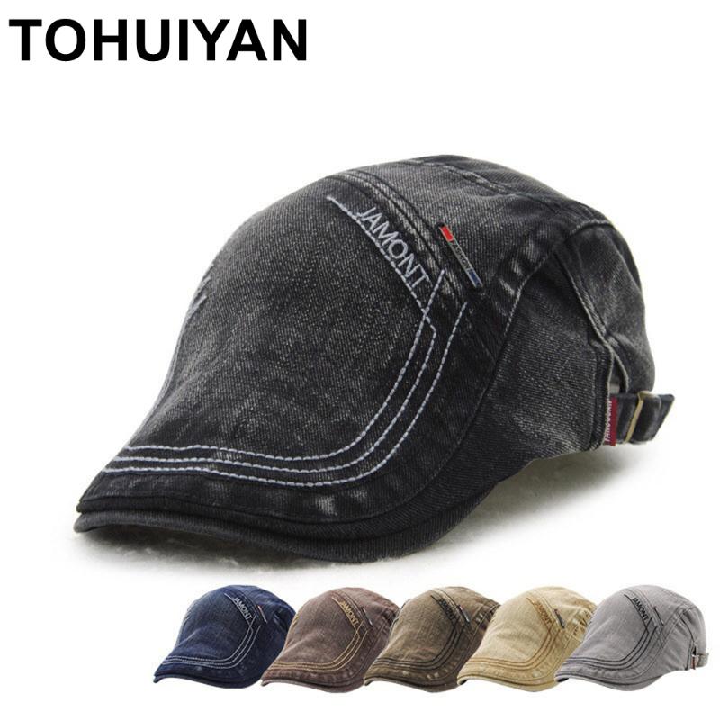 

TOHUIYAN Retro Cotton Newsboy Caps For Men Letters Embroidery Beret Hats British Style Duckbill Visor Male Boina Gorras Planas, Black