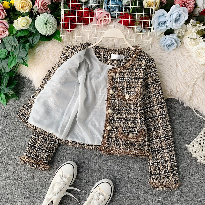 New Autumn Winter Vintage Tweed Jacket Coat Women Small Fragrance Patchwork Korean Woollen Cropped Coats Elegant Short Outerwear 2024