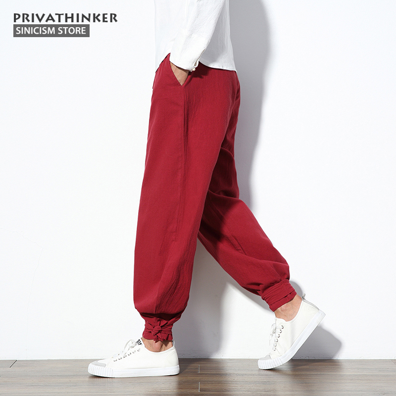 Sinicism Store 5XL Cotton Linen Harem Pants Men Jogger Pants Male Trousers Chinese Traditional Cloths Belts Plus Size 201116