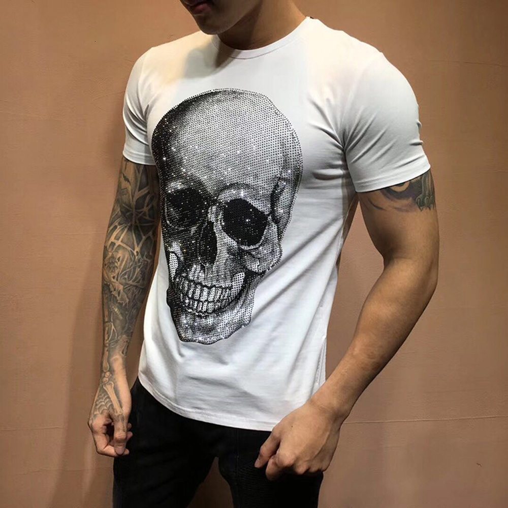 Summer Shirt Men Clothing Fashion Tshirts Rhinestone Big Skulls High Quality 100% Cotton T-shirt Male Tees Cu3q, Black
Summer Shirt Men Clothing Fashion Tshirts Rhinestone Big Skulls High Quality 100% Cotton T-shirt Male Tees Cu3q, Black