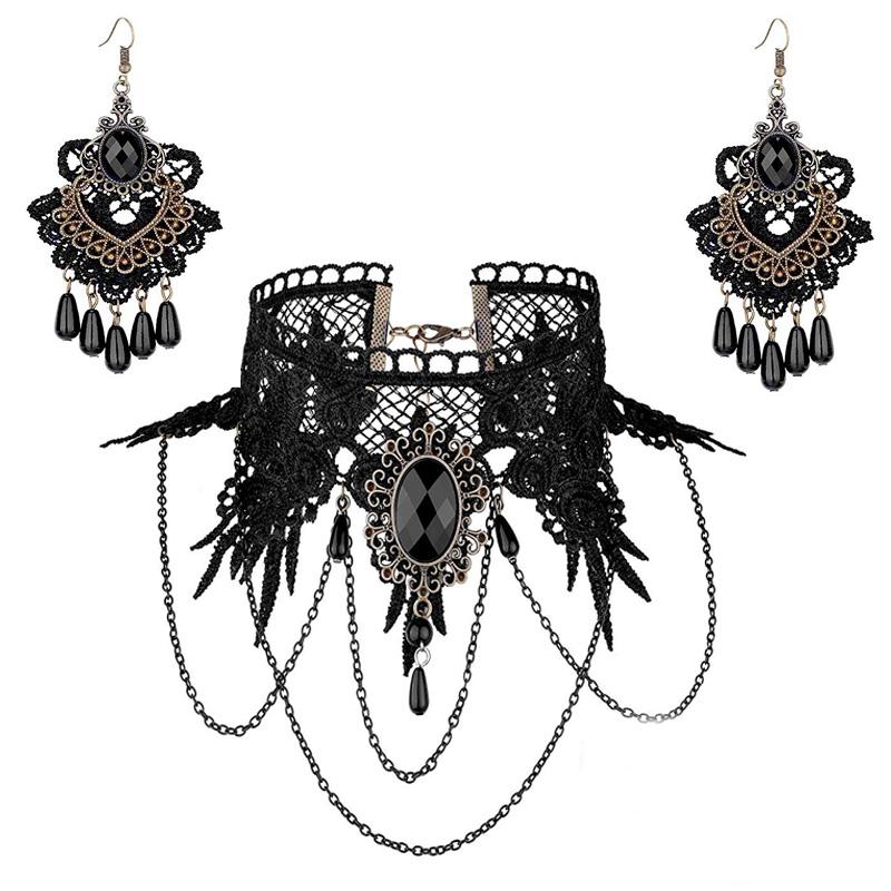 Earrings & Necklace YiYaoFa Handmade Exaggerated Jewelry Set Gothic Black Lace & Earring Women Accessories Party FYS-01, Silver
Earrings & Necklace YiYaoFa Handmade Exaggerated Jewelry Set Gothic Black Lace & Earring Women Accessories Party FYS-01, Silver