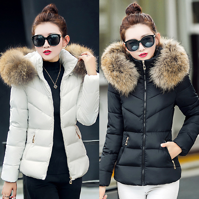 Slim Jacket Women Parkas Winter Fur Collar Hooded Short Women Jackets Cotton Warm Black Winter Female Coat Outwear KNHJ633 201026