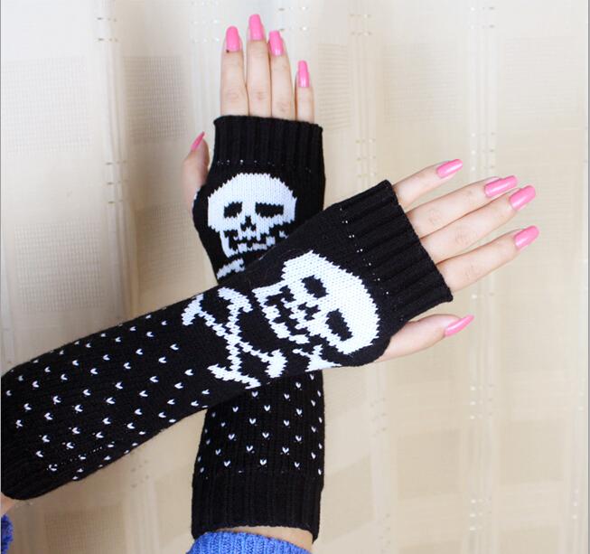 Fashion Lady Women's Cartoon Skull Knitting Acrylic Arm Sleeve Warm Warmer Gloves Outdoor Sports Gloves Autumn Winter 
Fashion Lady Women's Cartoon Skull Knitting Acrylic Arm Sleeve Warm Warmer Gloves Outdoor Sports Gloves Autumn Winter