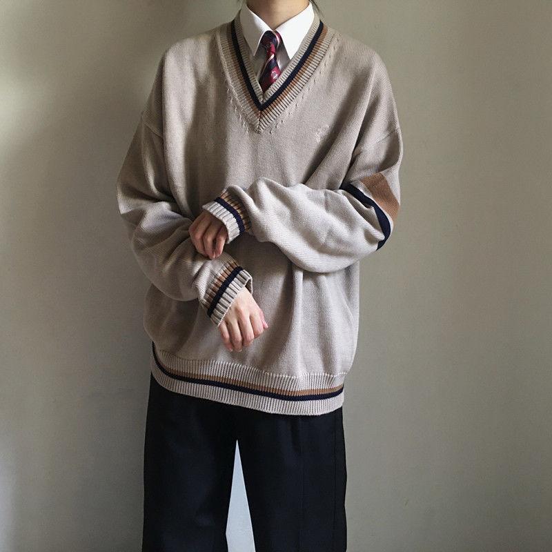 Japanese Fashion Fall and Winter Pullover V Neck Sweater Men New College Style Loose Casual Harajuku Sweater Korean Clothes, Beige
Japanese Fashion Fall and Winter Pullover V Neck Sweater Men New College Style Loose Casual Harajuku Sweater Korean Clothes, Beige