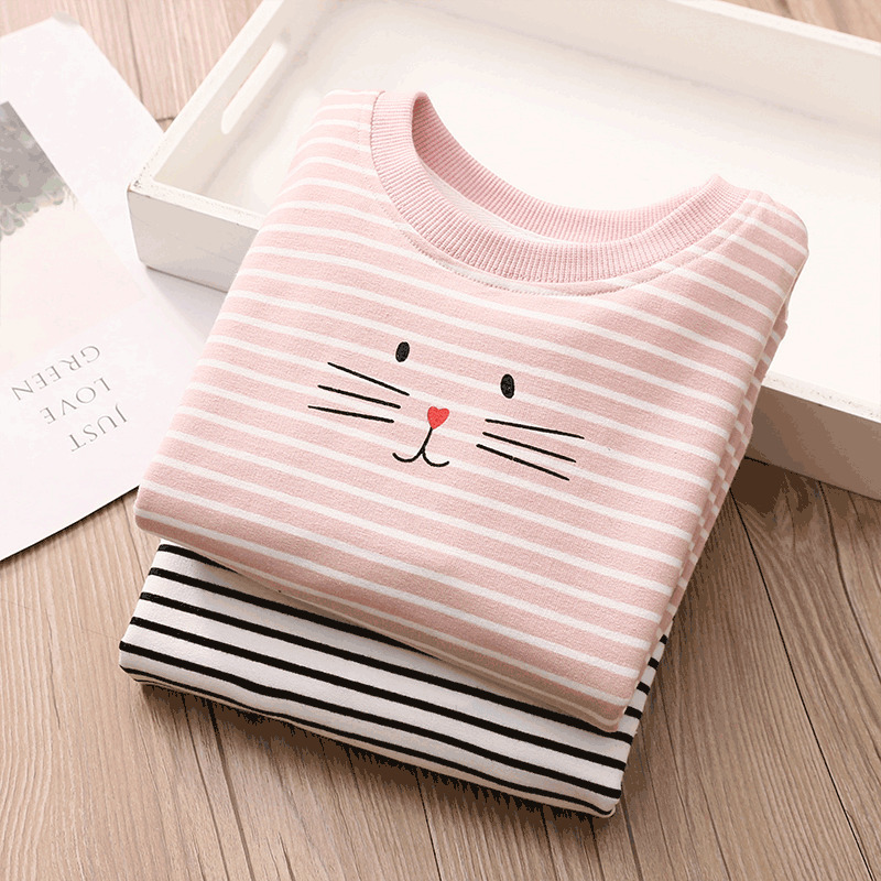 Spring Autumn Fashion 3 4 5 6 7 8 9 10 Years Children Cotton Cartoon Striped Slim Sweatshirts For Kids Baby Girls 220309