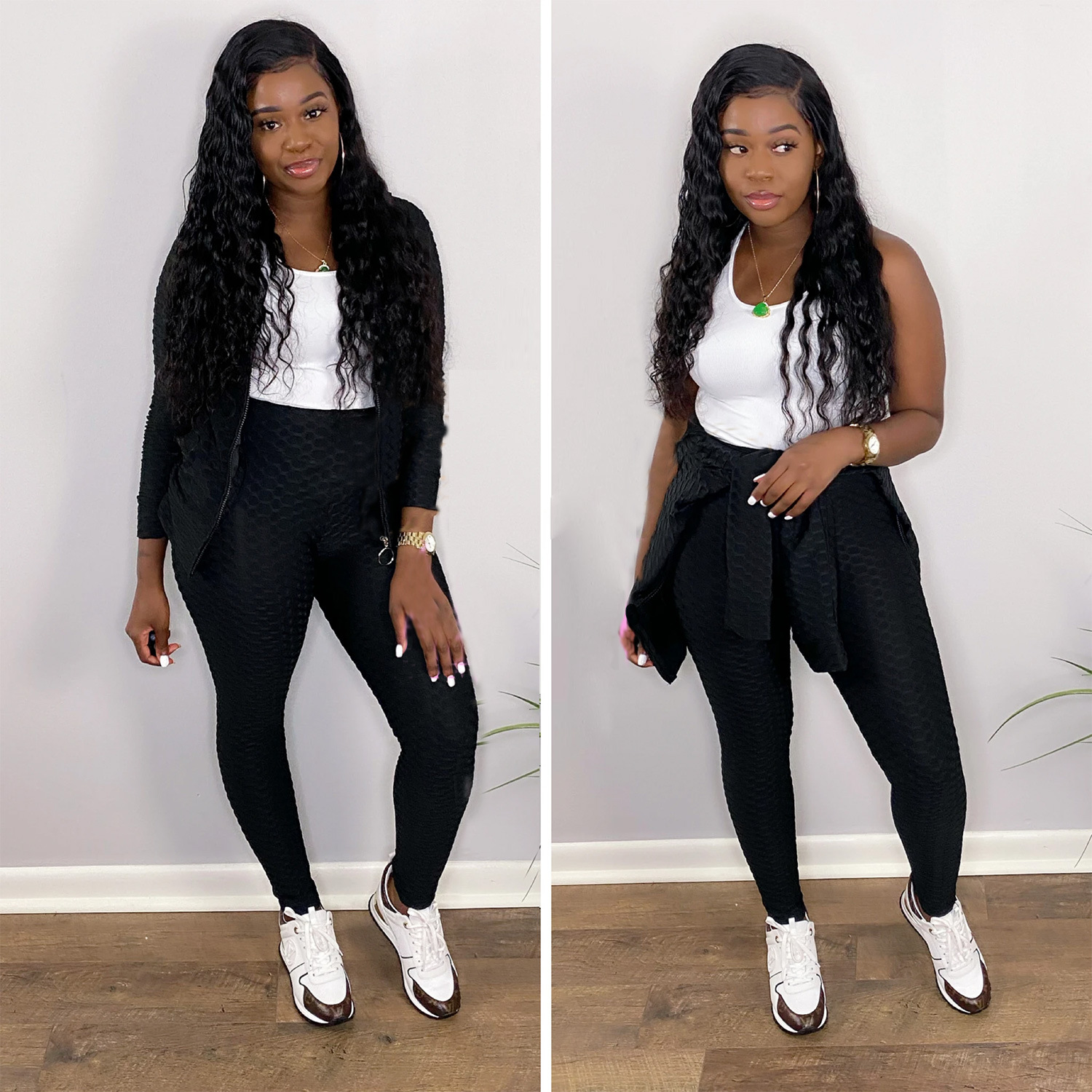 Pants Spot 2021 European and American fashion fish scale polyester stretch frame hooded casual sports suit