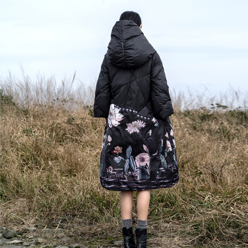 Winter Jackets Women 90% White Duck Down Print colourful Parkas with Hooded Coats Long Down Warm Casual Snow Outwear T200102