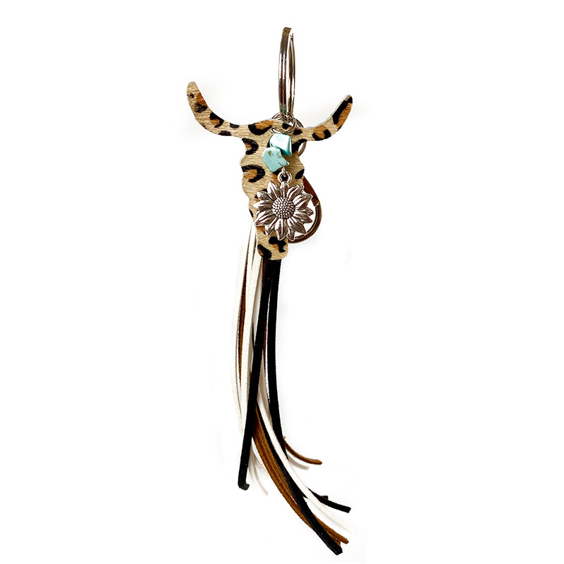 Western Cow shape sunflower key geometry shape leather tassel hoard restoring individuality jewelry by hand