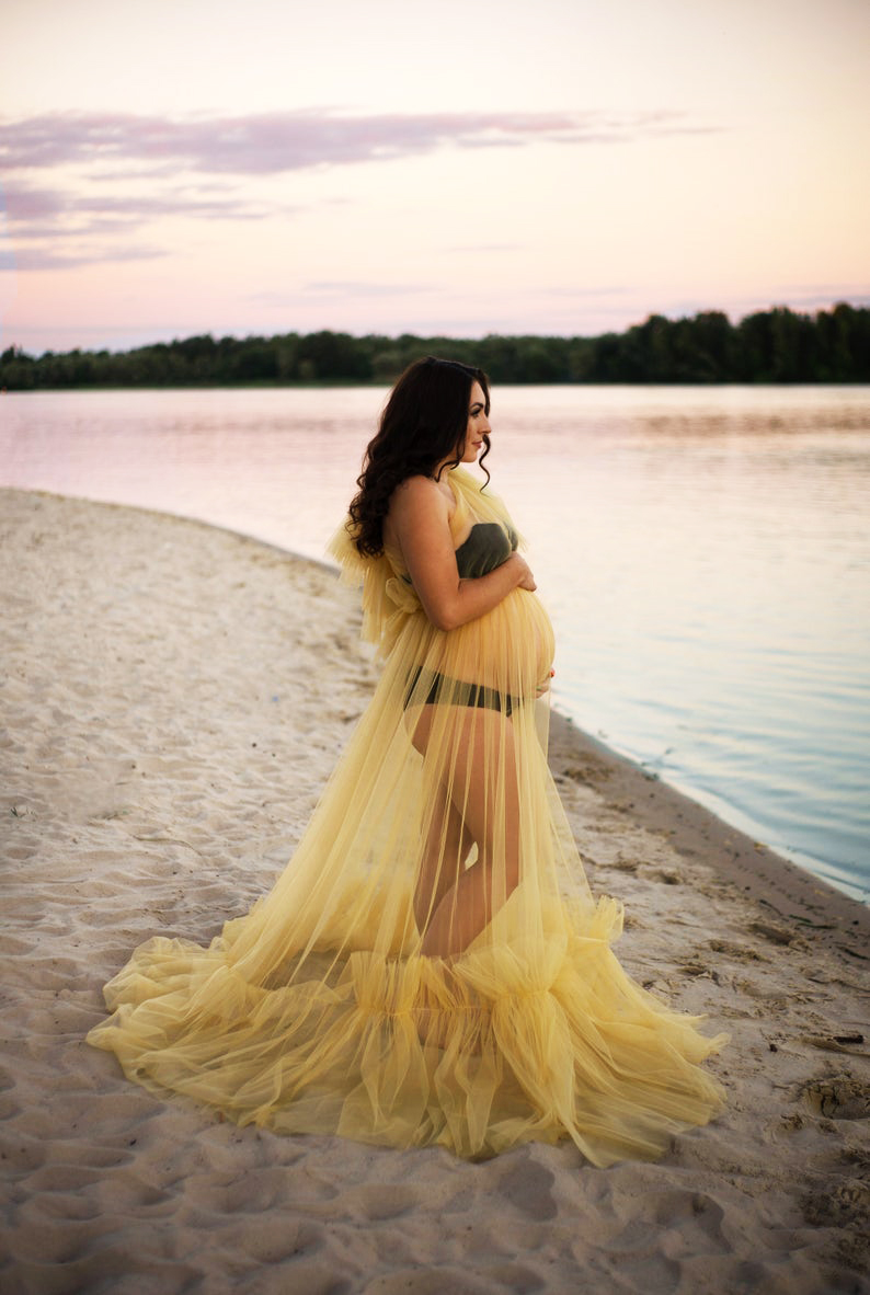 Illusion Orange Women Nightrobes Tiered Ruffles Tulle Ladies Sleepwear Bathrobe Plus Size Prom Party Shower Dress