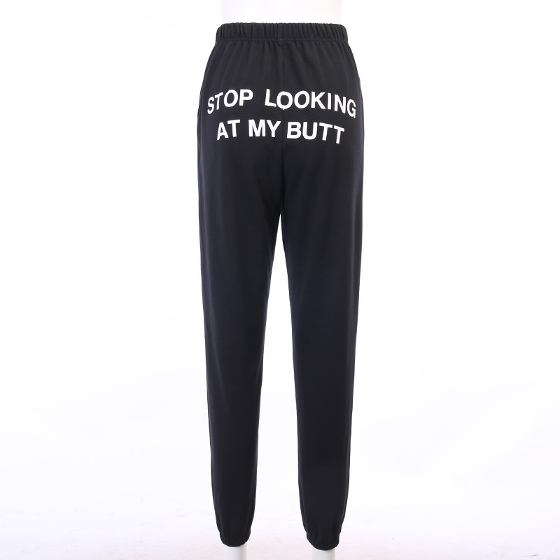 Beachapche Sweat Pants Women Letter Stop Looking At My Butt Sweatpants Joggers Dropshipping Hip Hop Black High Waist 201113