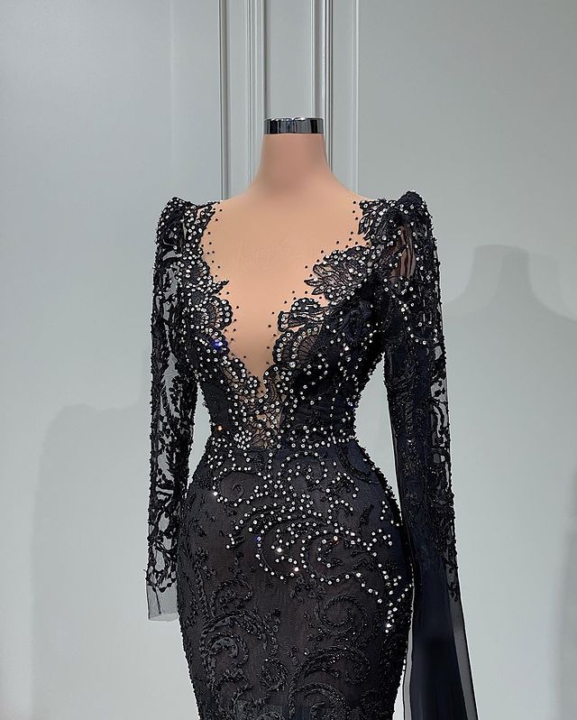 Plus Size Arabic Aso Ebi Black Mermaid Luxurious Prom Dresses Beaded Crystals Evening Formal Party Second Reception Birthday Engagement Gowns Dress ZJ