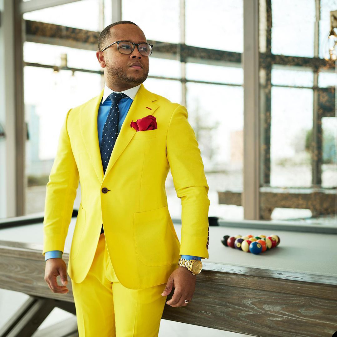 Plus Size Summer Tuxedos Bright Yellow One Button Mens Pants Suits Groom Wedding Prom Party Blazer Coat (Jacket+Pants)