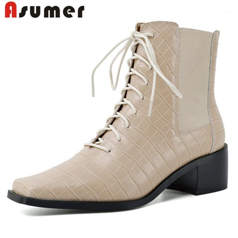 ASUMER 2020 new arrive ankle boots women genuine leather shoes square toe lace up autumn winter thick heel boots woman black1, Beige
ASUMER 2020 new arrive ankle boots women genuine leather shoes square toe lace up autumn winter thick heel boots woman black1, Beige