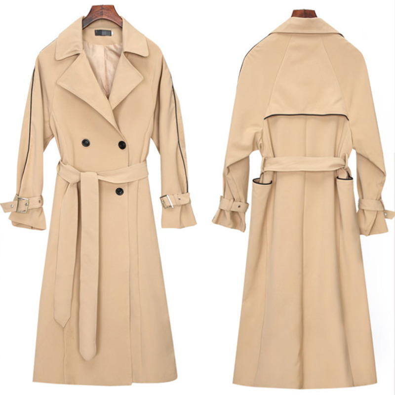 2020 autumn trend women's windbreaker Elegant Waist Belt Loose Khaki black blue Spring Long Trench coat for women outwear FY47 T200828