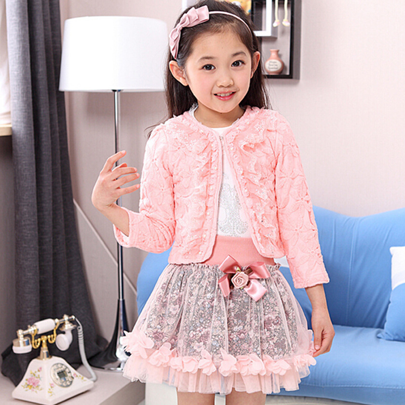 Hot Baby Girl Dress Spring Burst Evening Dress Princess Lace Sexy Dress Three Sets Baby Girl Clothes Birthday Day GiftX1019