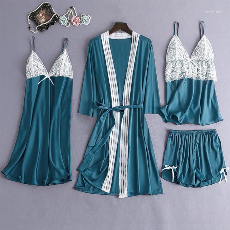 Women 4 Pieces Pajamas Set Silk Satin Robe Lace Trim Bow Gown Dress Camisole Shorts Sleepwear Suit Plus Size 3XL1, Blue
Women 4 Pieces Pajamas Set Silk Satin Robe Lace Trim Bow Gown Dress Camisole Shorts Sleepwear Suit Plus Size 3XL1, Blue