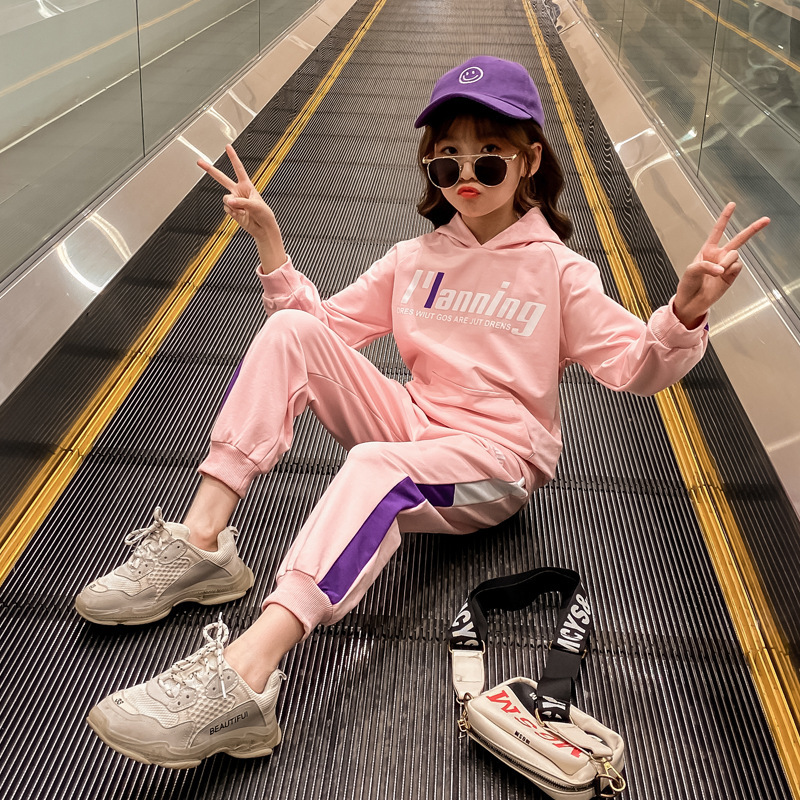 2020 Autumn Kids Girls Clothes Set Solid Color Letter Print Long Sleeve Sweatshirt+Long Pant Cotton Clothes Tracksuit OutfitX1019
