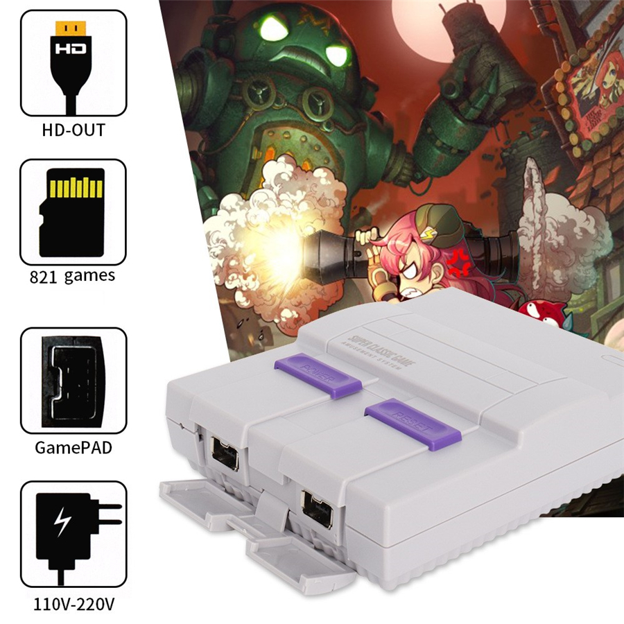Factory Mini HD TV Video Game Console Handheld Edition Family Game Console 821 Classic for SNES Games Dual Gamepad