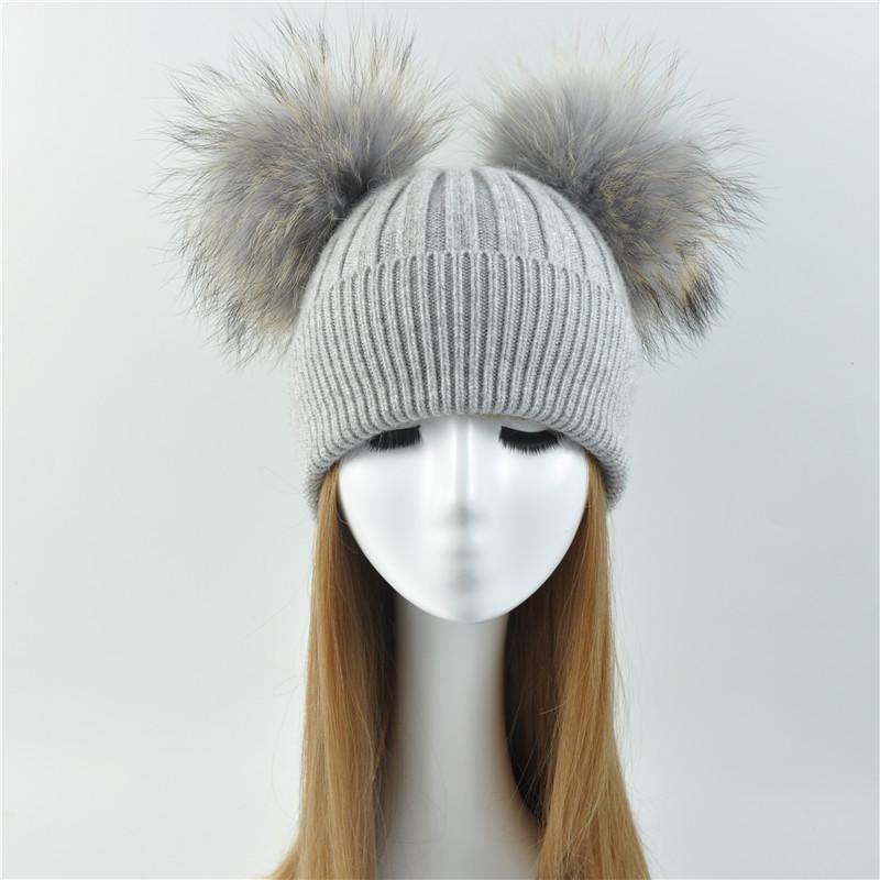 Hat Women Winter Caps Knitted Wool Hats Girls Female Two Beanie Hat
