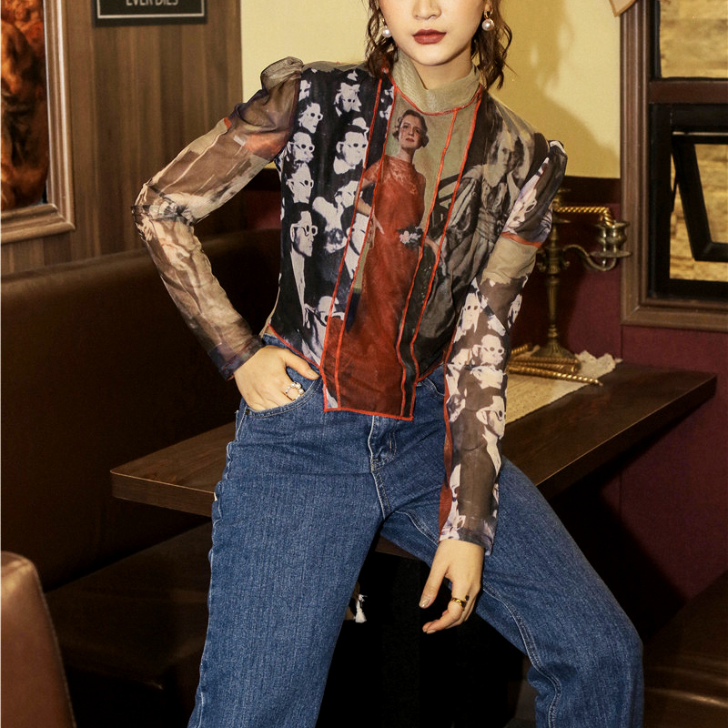 Designer Vintage Style Print T Shirt Women Stand Neck Long Sleeve Women Tops Color Block Tee Shirt Underwear Clothing SL420 201125, Multi
Designer Vintage Style Print T Shirt Women Stand Neck Long Sleeve Women Tops Color Block Tee Shirt Underwear Clothing SL420 201125, Multi