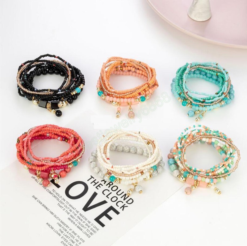 Bohemian Multilayer Big Beads Crystal Turquoise acrylic Bracelets for Women Fashion Charm Bracelet Boho Jewelry Gift 6 Colors