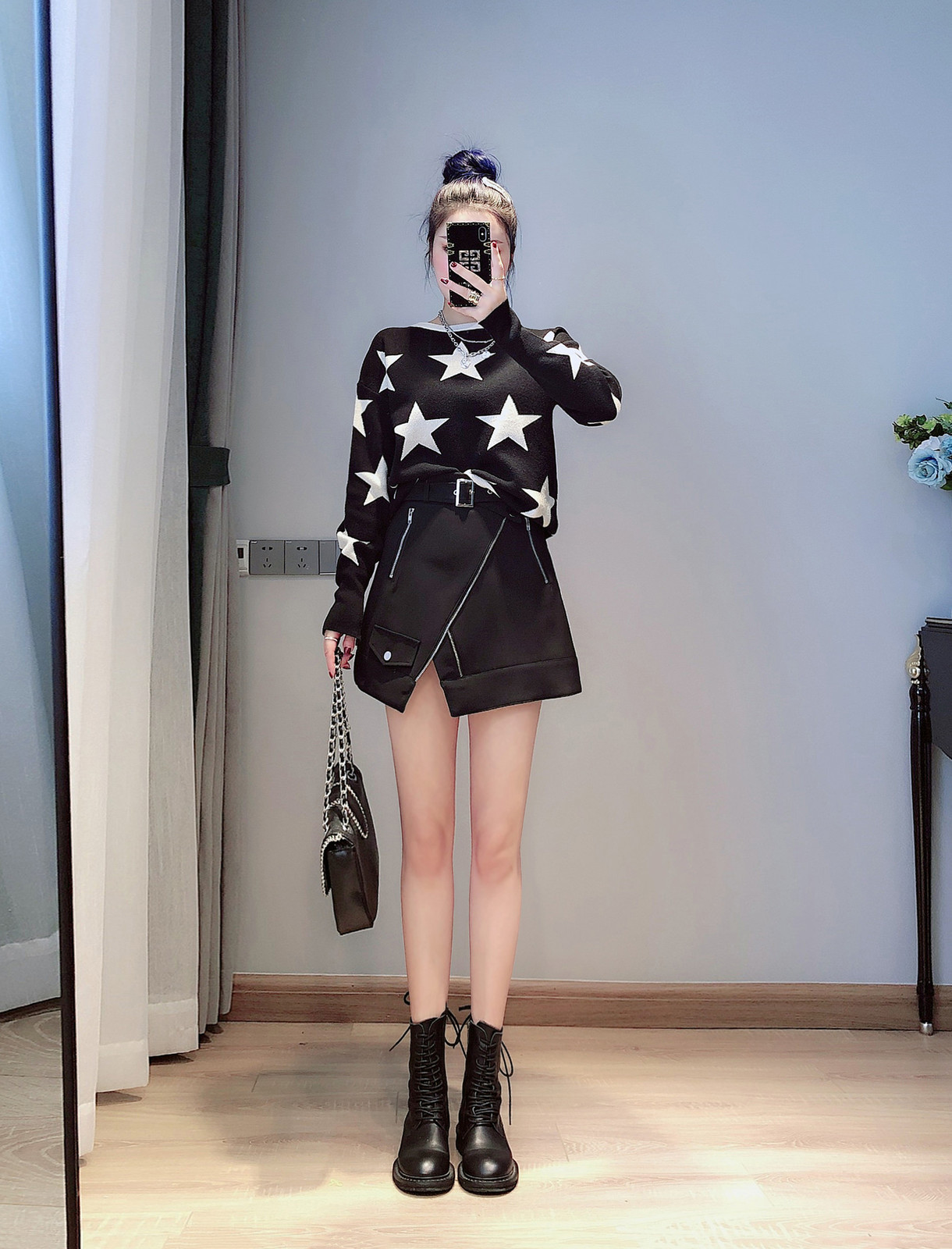 Fall Winter Women's Sweater O-Neck Black White Star Pullover Knitting Sweaters Warm Long Sleeve Casual Jumper Female C-288 201221
