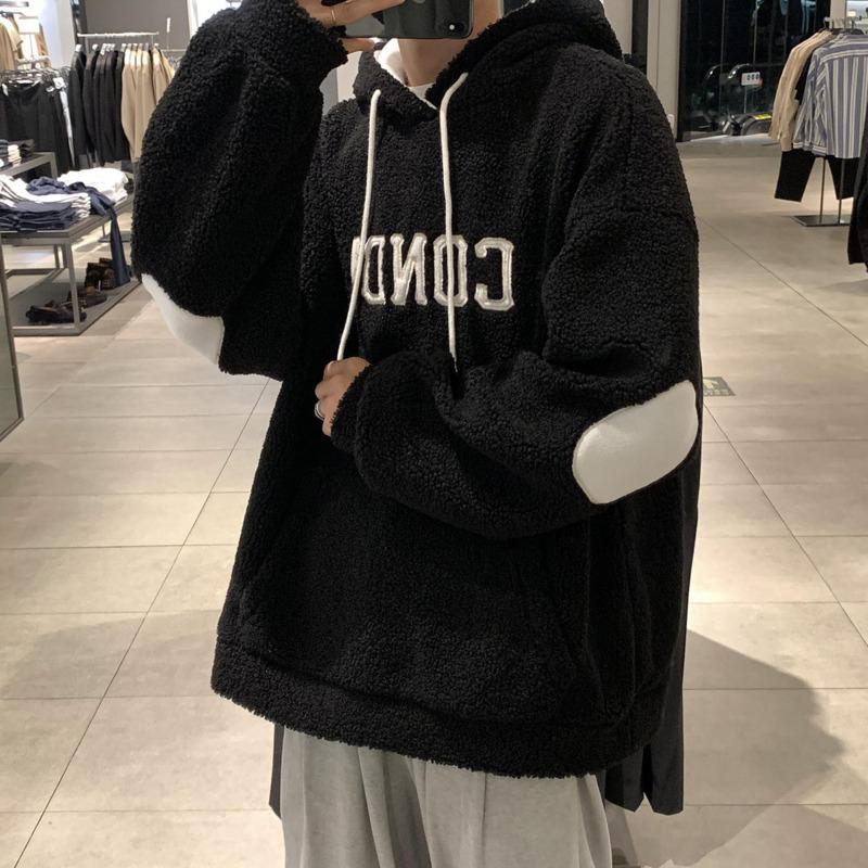 2020 Autumn And Winter New Korean Harajuku Lamb Wool Hooded Pullover Thick Warm Loose Casual Street Print Sweater, Black
2020 Autumn And Winter New Korean Harajuku Lamb Wool Hooded Pullover Thick Warm Loose Casual Street Print Sweater, Black