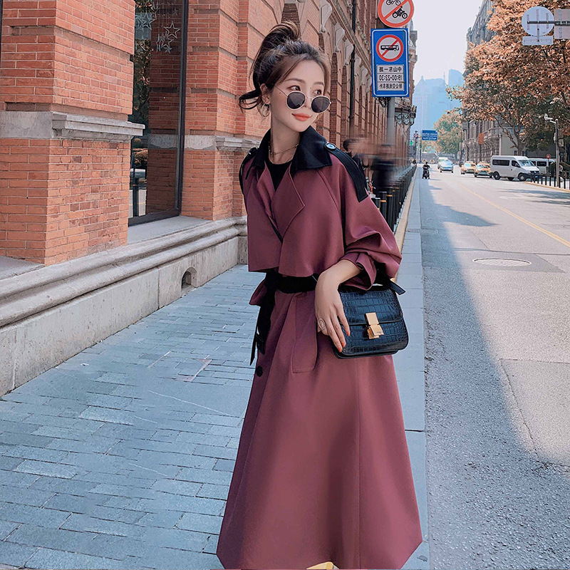 [DEAT] New Autumn Fashion Women's Trench Coat Casual Solid Thick Over Long Full Sleeve Lapel Collar Elegant With Belt TX178 201111