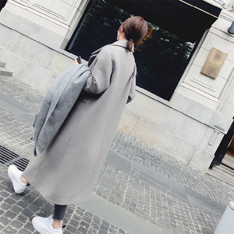 Female Women Wool Winter Fashion New Casual Korean Version Slim Long Coat Full Sleeve Women's Coats Plus Size 3XL Y201001