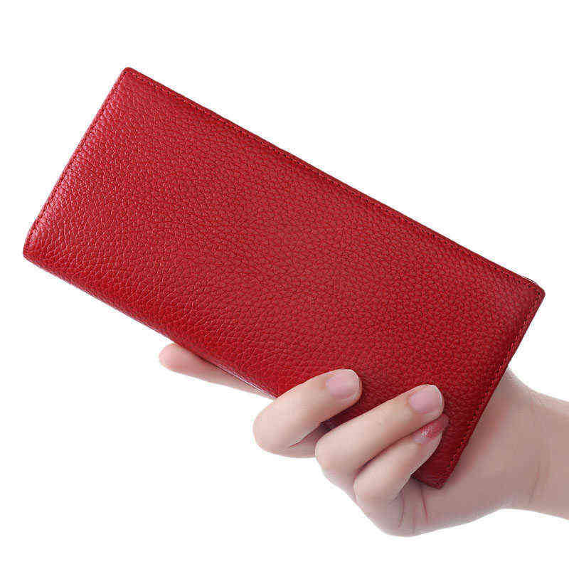 NXY Wallets Fashion Genuine Leather Women RFID Blocking Long Slim Bifold Lady Card Holder Purse 220128