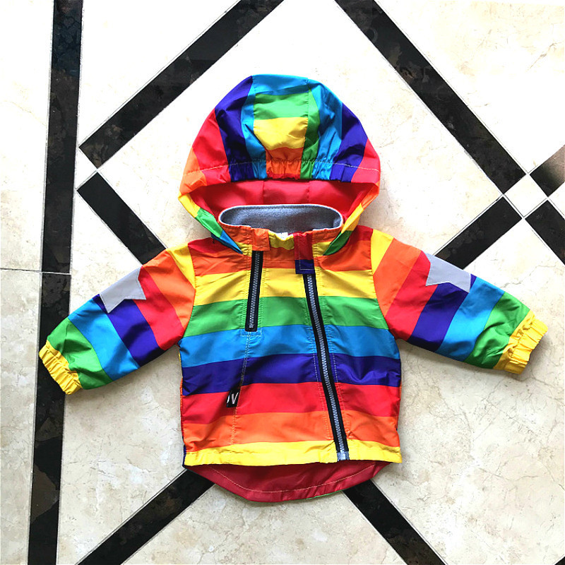 Rainbow Jacket for Girls Windbreaker Baby Girl Winter Clothes Waterproof Hoodies Cartoon Coats Kids Outwear Children's Jackets 201104
