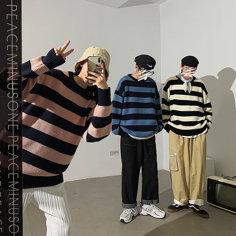Privathinker Men's Winter Couple Sweater Casual Oversize Woman Pullovers Streetwear Striped Man Korean Fashion Sweaters 201224