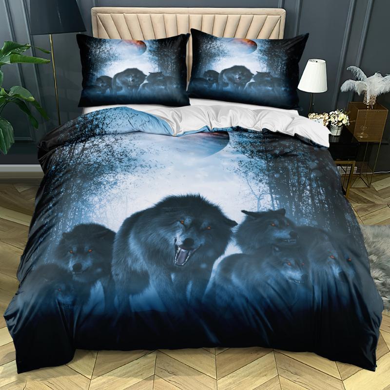 

3D White Bed Linens Design Animal Duvet Cover Sets Pillow Cases King Queen Super King  Full Size 180*200cm Wolf Beddings, Wolf012-white