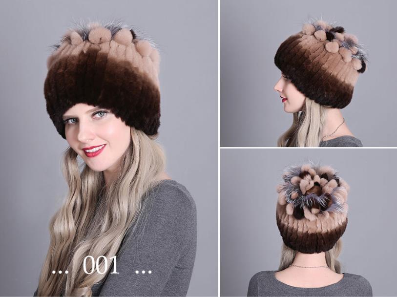 Fur Hats for Women Winter Real Rabbit Hat Fox fur kniting female warm snow caps ladies elegant princess beanies cap