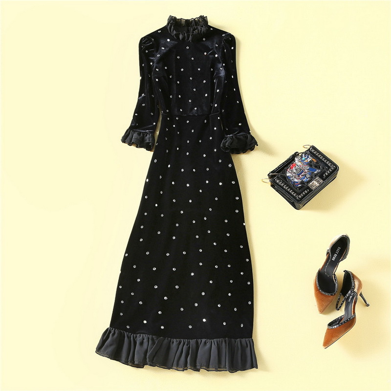 Europe and the United States women's clothing Spring 2021 new Staple diamond long sleeve stand collar Fashion velvet dress, Black;gray
Europe and the United States women's clothing Spring 2021 new Staple diamond long sleeve stand collar Fashion velvet dress, Black;gray