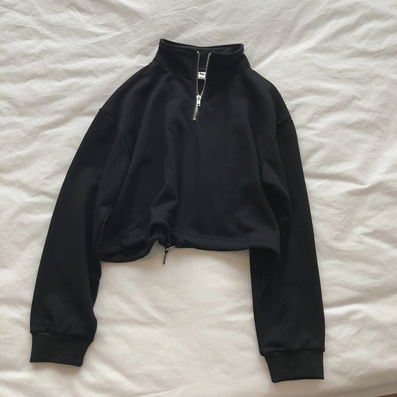 OCEANLOVE Hoodies Women Zipper Solid Short Fashion Sexy Sweatshirts High Waist Autumn Pullovers Korean Tops Casual 17613 201202