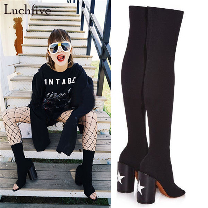 Fall New Designer Peep Toe Stock Boots Stretch Suede Over The Knee Long Boots Womens Chunky High heels Thigh High, Short black
Fall New Designer Peep Toe Stock Boots Stretch Suede Over The Knee Long Boots Womens Chunky High heels Thigh High, Short black