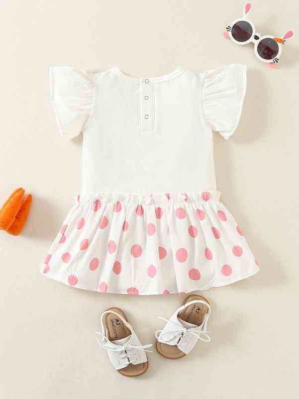 Baby Polka Dot & Cartoon Graphic Ruffle Trim Frilled Smock Dress SHE