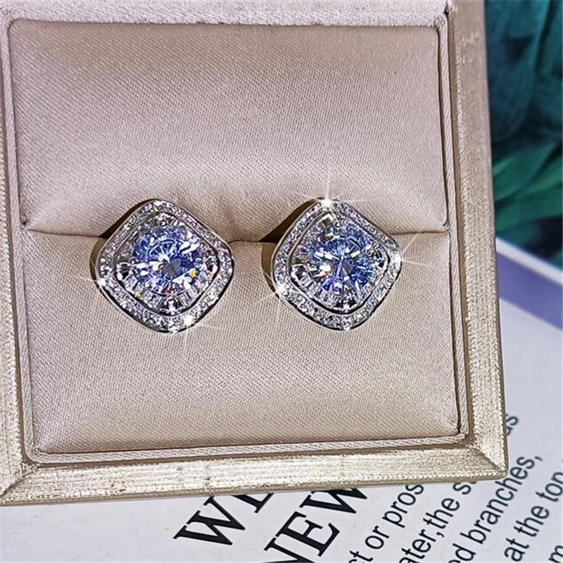 Sparkling Live Luxury Jewelry Set 925 Sterling Silver Round Cut Moissanite CZ Diamond Gemstones Ring Necklace Stud Earring For Lover Gift