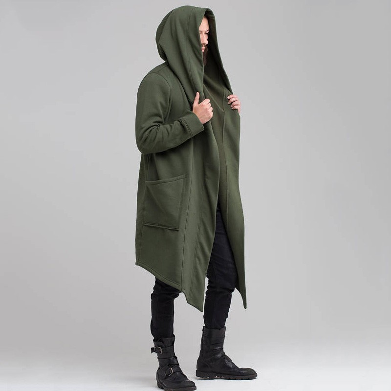 3XL Hoodies Men Black Cardigan Hoodie Male Hooded Mantle Clothing Cloak Windbreak Outerwear Heap Collar Cool Jacket Overcoat 201211