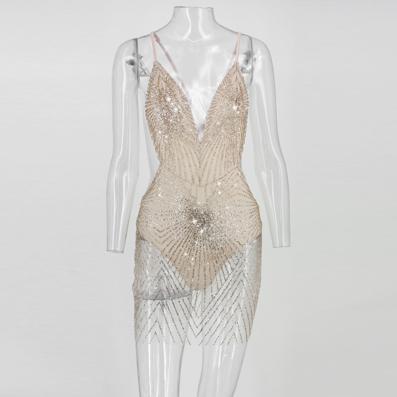 COSYGAL Spaghetti Strap Sparkly Sexy Dress Women V Neck Backless Bling Bling Party dresses Night Club Wear Sequin Dress Vestidos T200707