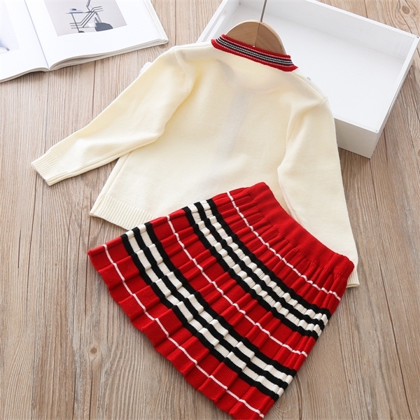 2021 Autumn New Arrival Girls Fashion Knitted 2 Pieces Sets Sweater Coat skirt Girl Boutique Outfits Baby Girl Winter Clothes Y0420