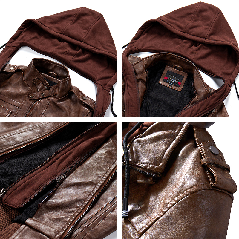 Mens PU Jackets Outwear Leather Hooded Biker Coat Men Cool Motorcycle Jacket Male Winter Autumn Jaquetas De Motocicleta 4XL T200107