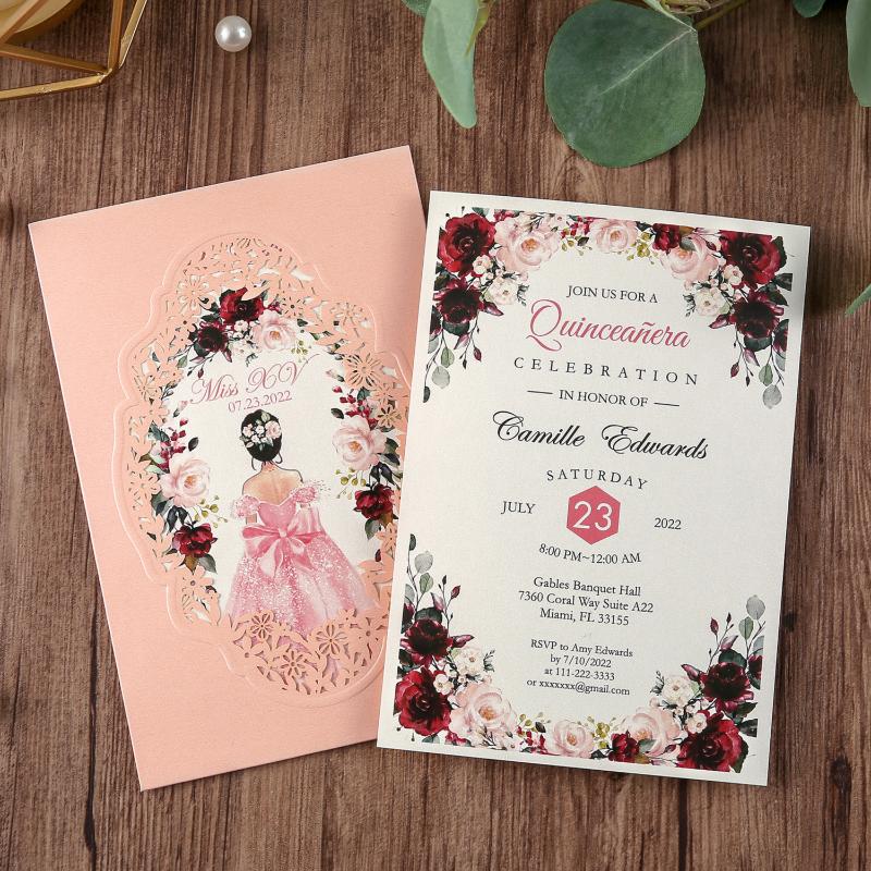 100pcs Pink Gold Burgundy Navy Blue Vertical laser cut Quinceamera Anniversary party wedding invitation
100pcs Pink Gold Burgundy Navy Blue Vertical laser cut Quinceamera Anniversary party wedding invitation