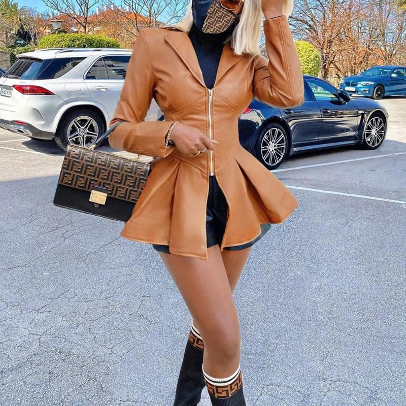 Women' Leather & Faux Lugentolo Moto Jacket Long Sleeve Skirt Type Turn-down Collar Zipper Spring Autumn Fashion Jackets, Black
Women' Leather & Faux Lugentolo Moto Jacket Long Sleeve Skirt Type Turn-down Collar Zipper Spring Autumn Fashion Jackets, Black